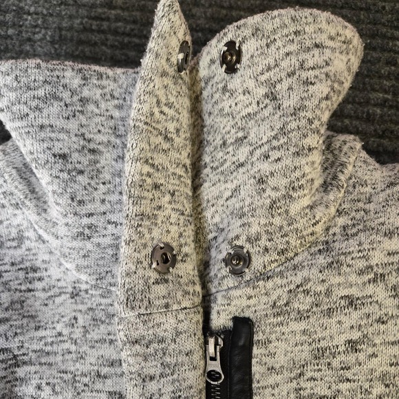 JESSICA Jacket Coat Gray Marled Mock Neck Faux Leather Sleeve Modern Chic M - Picture 10 of 14